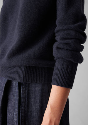 Wool Cashmere Crew Neck Sweater | Dark Navy