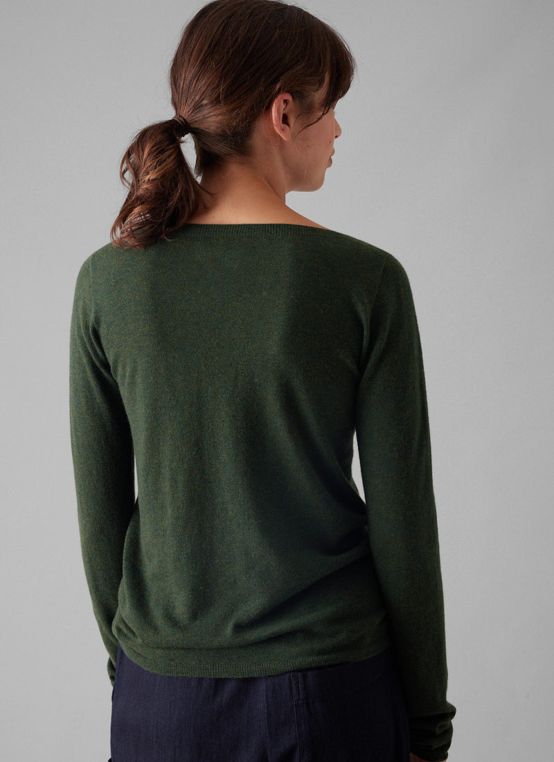 Fine Wool Cashmere Sweater | Green Olive
