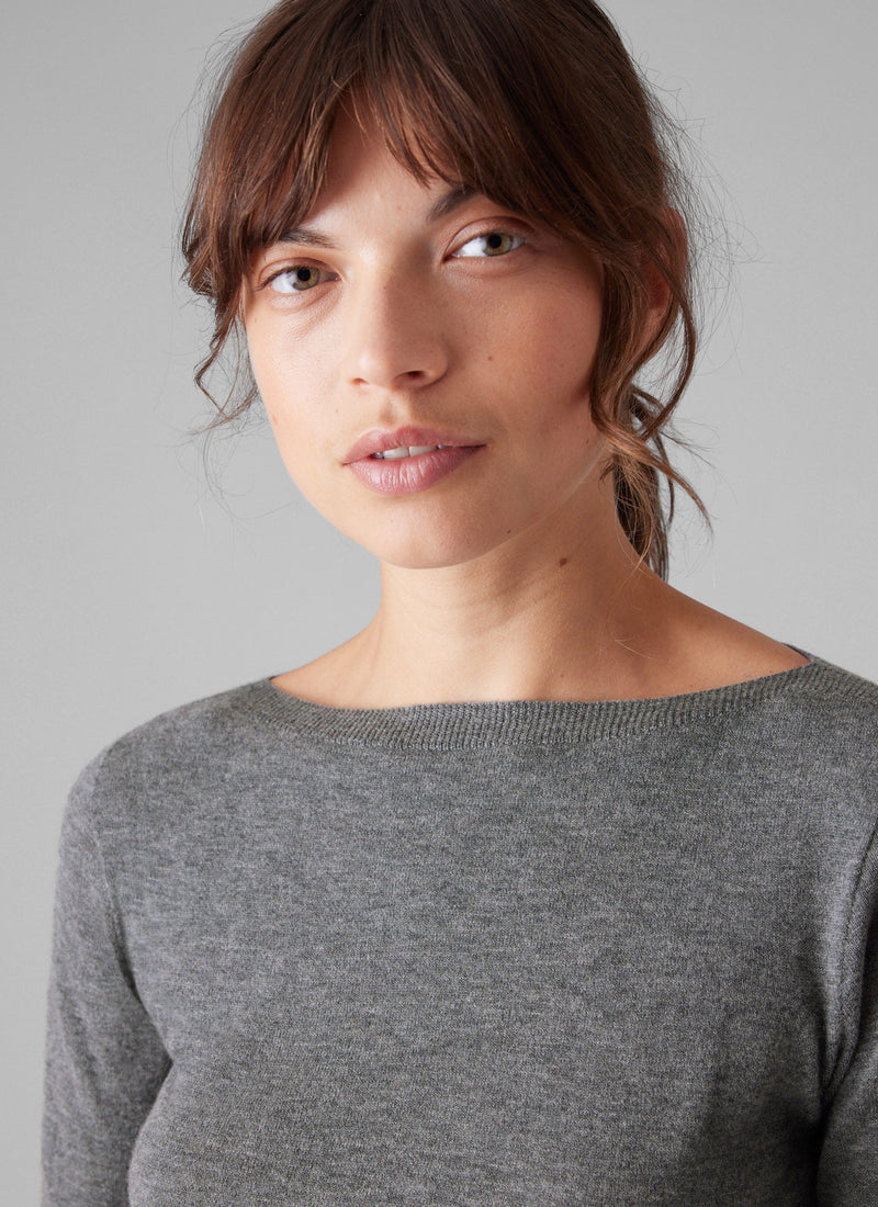 Fine Wool Cashmere Sweater | Grey Melange