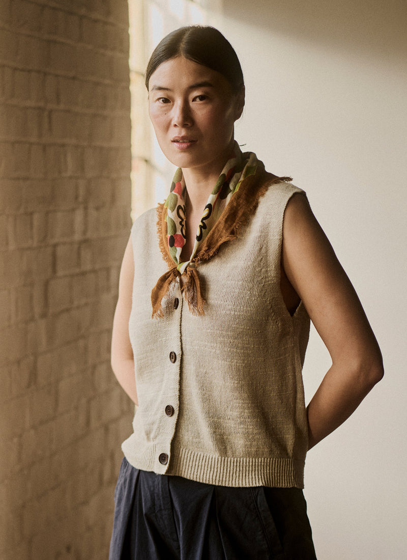 Fine Linen Cotton Knitted Tank | Parchment