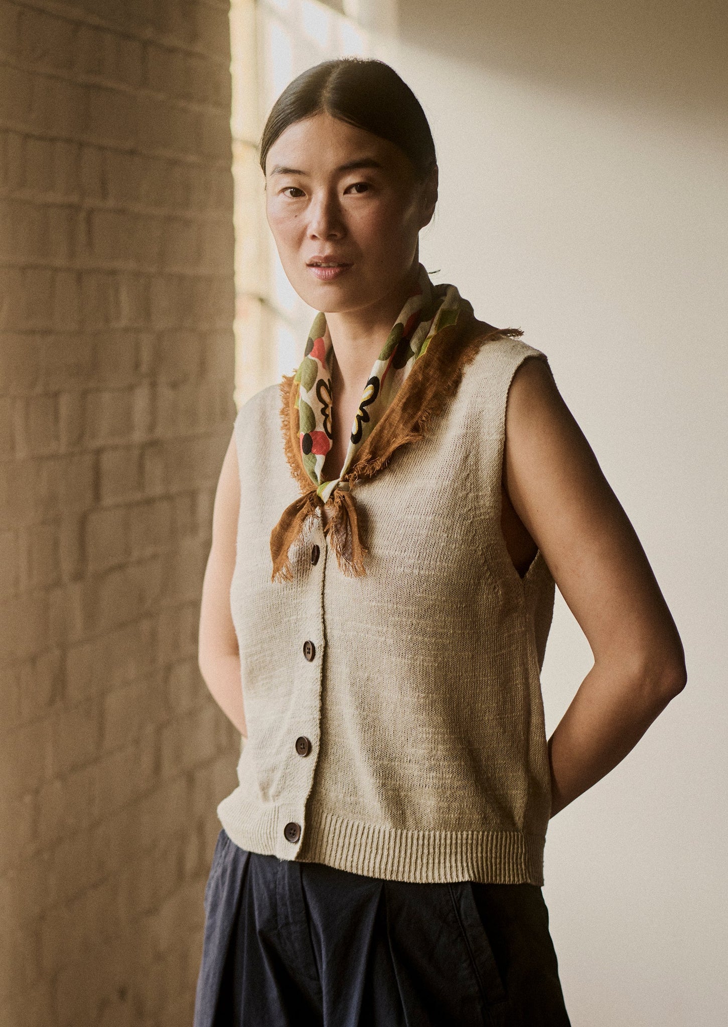 Fine Linen Cotton Knitted Tank | Parchment