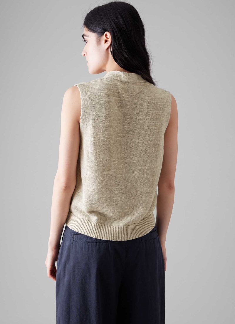 Fine Linen Cotton Knitted Tank | Parchment