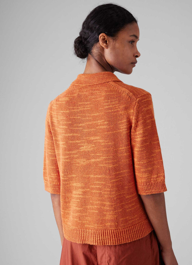 Linen Cotton Slub Knitted Top | Orange Poppy