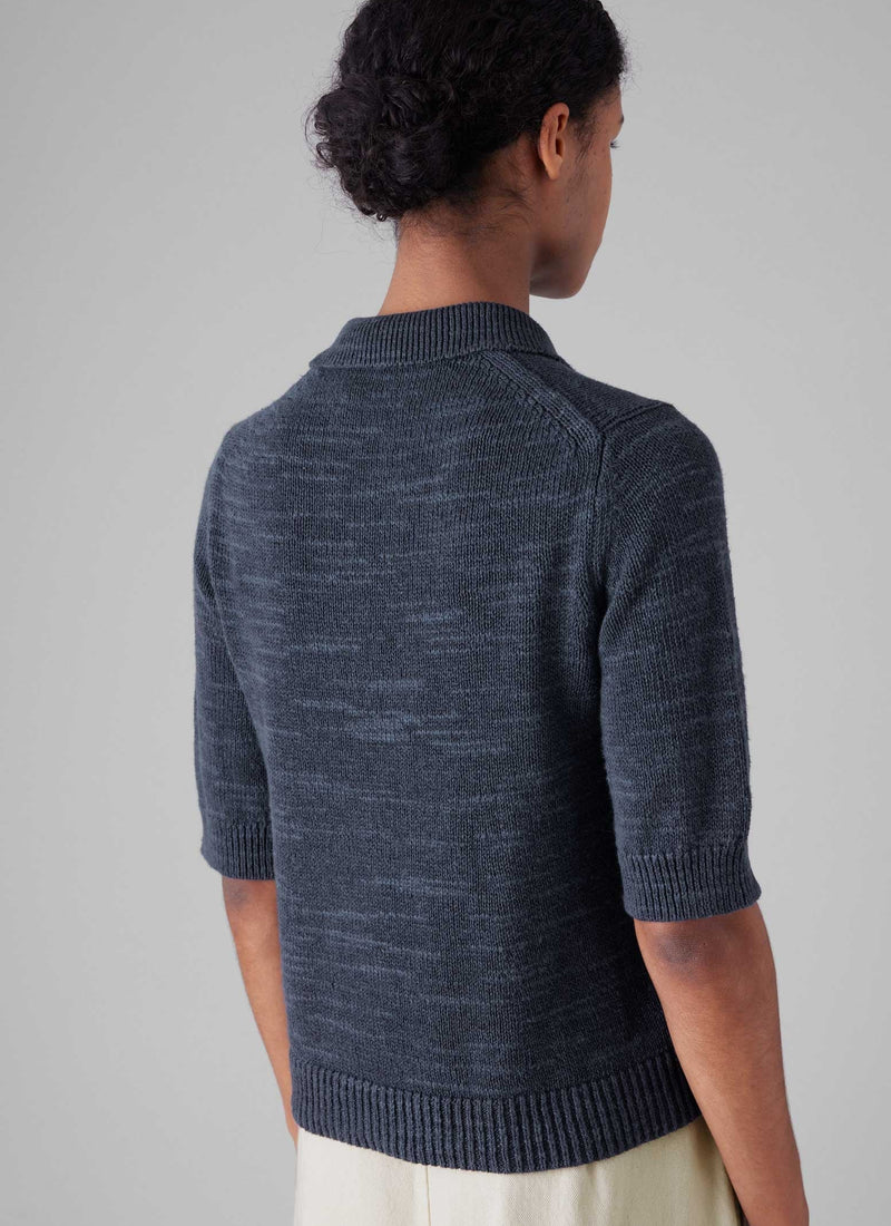 Linen Cotton Slub Knitted Top | Dark Navy