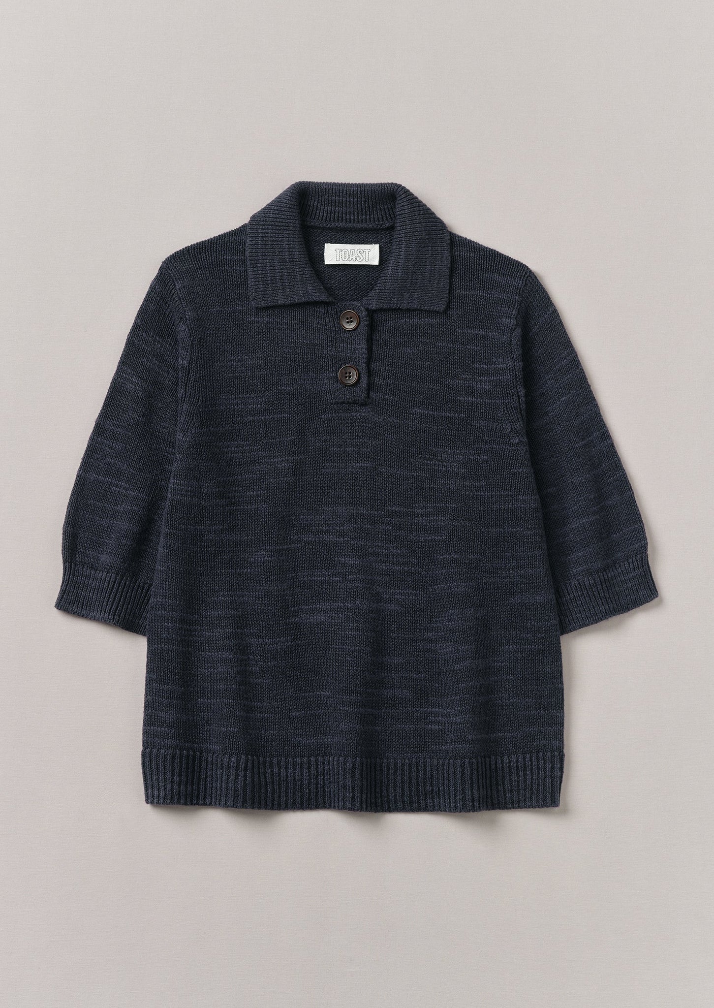 Linen Cotton Slub Knitted Top | Dark Navy