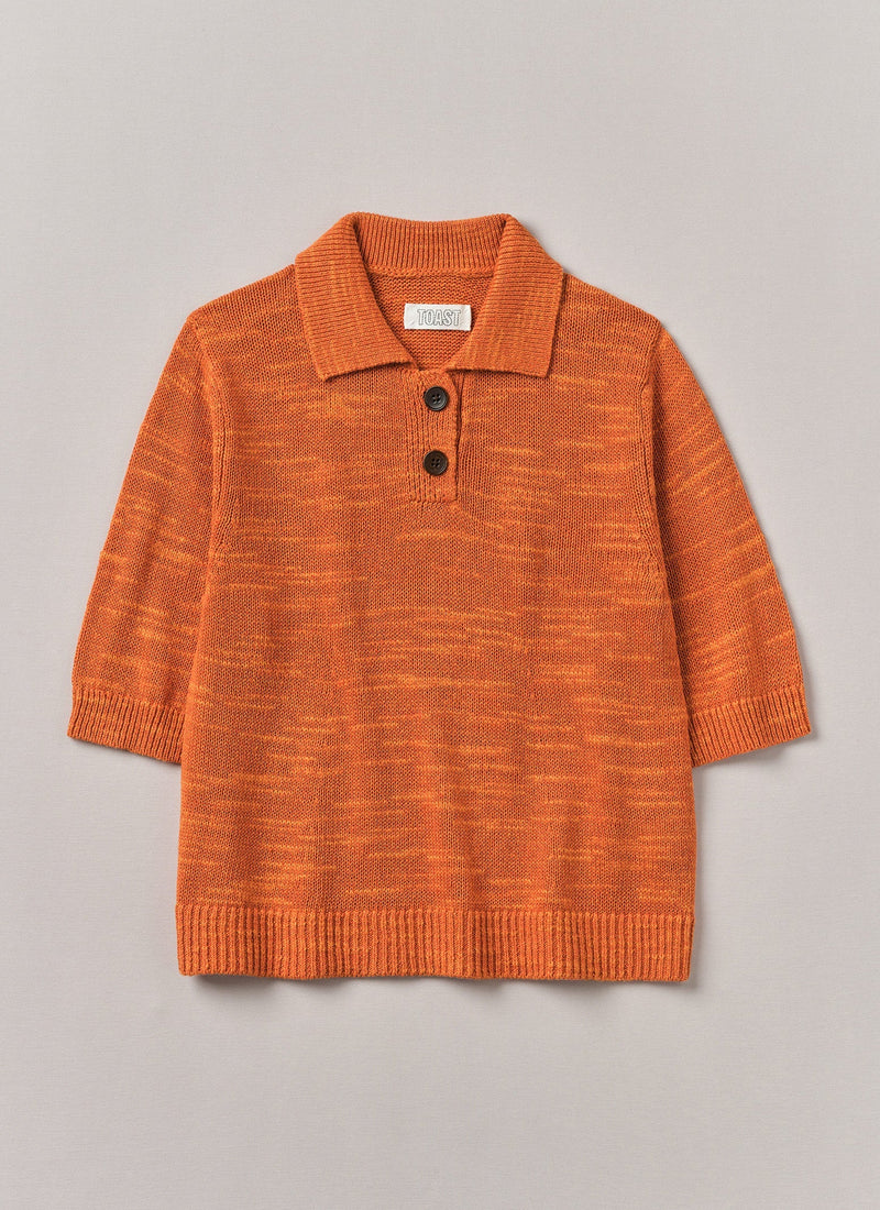 Linen Cotton Slub Knitted Top | Orange Poppy