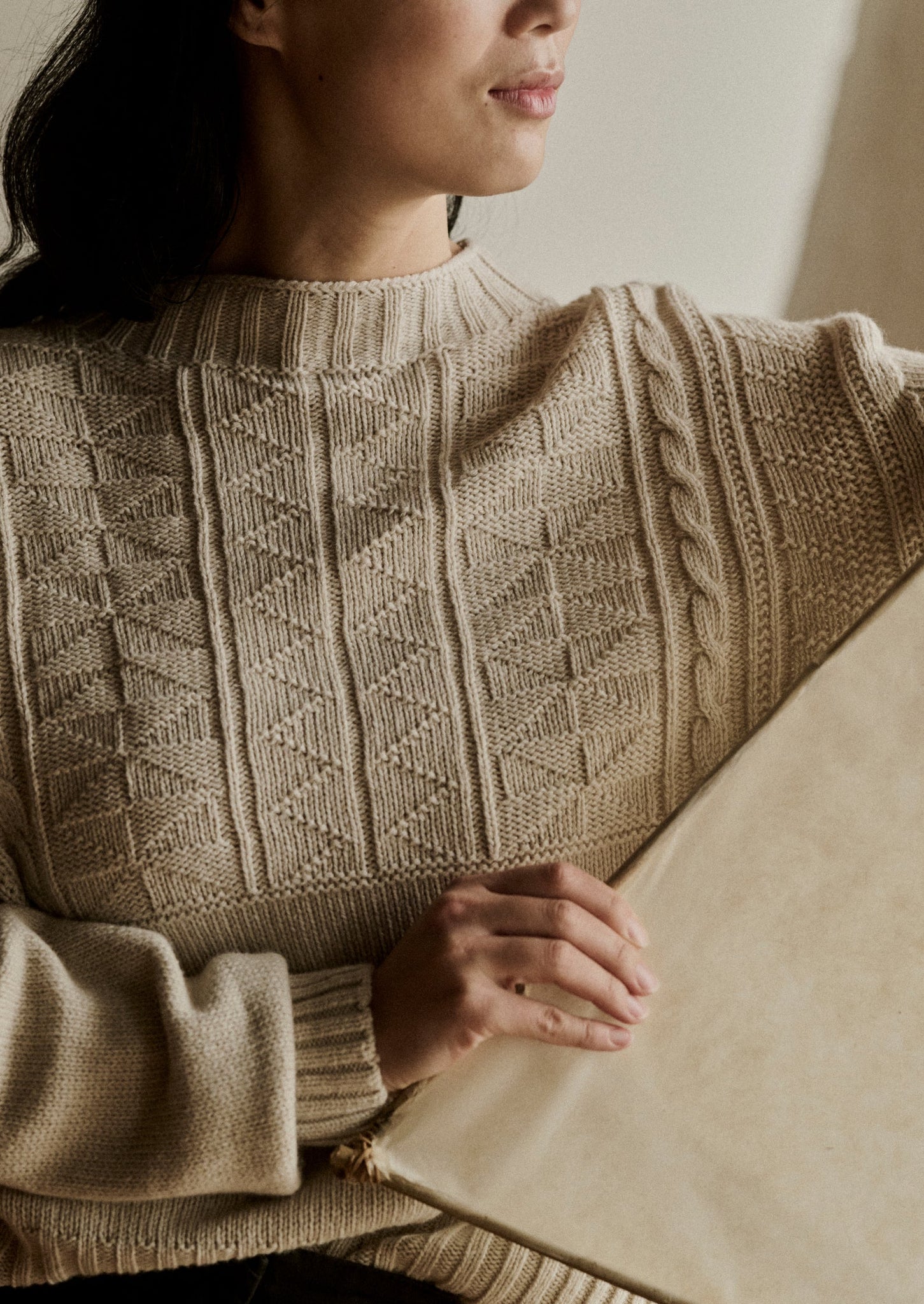 Geo Wool Cotton Gansey Sweater | Bone