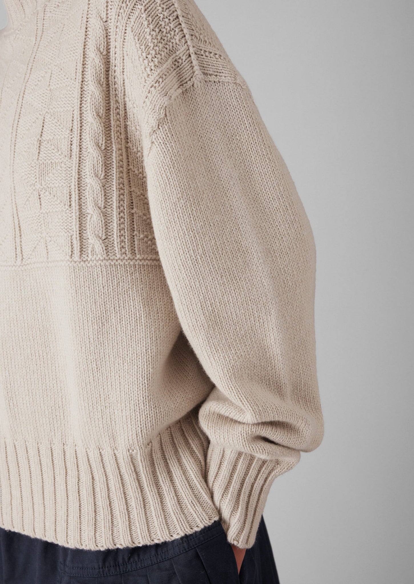 Geo Wool Cotton Gansey Sweater | Bone