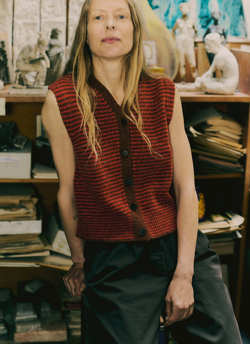 Stripe Donegal V Neck Tank | Brick/Red Clay