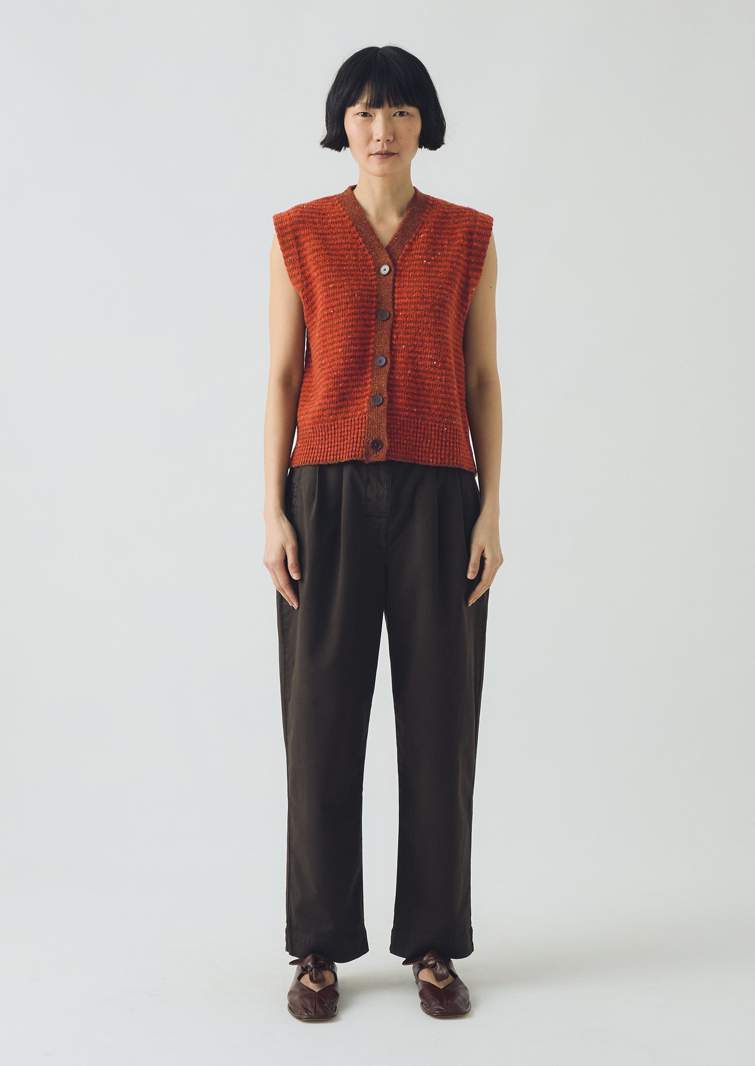 Stripe Donegal V Neck Tank | Brick/Red Clay | TOAST
