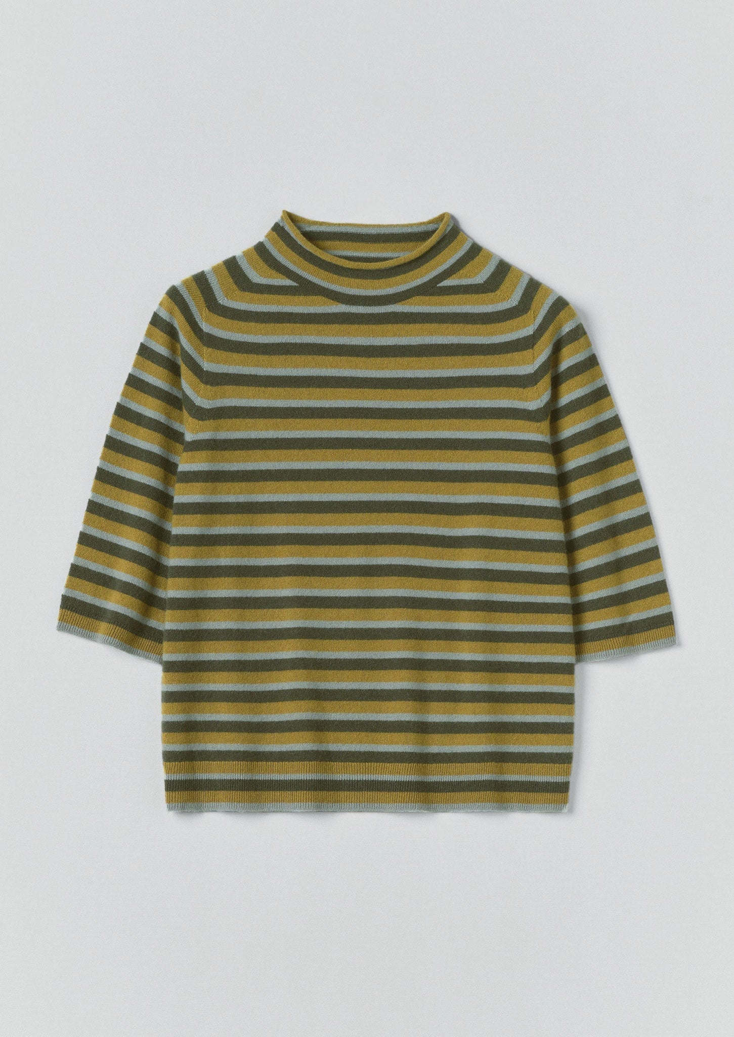 Stripe Wool Cashmere Half Sleeve Sweater | Green Multi
