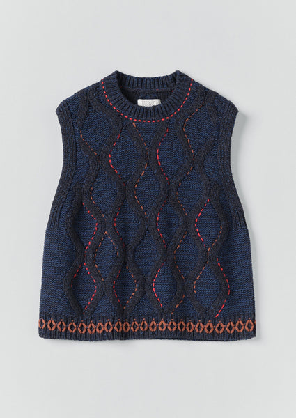 Hand Embellished Cable Tank | Blue Multi | TOAST