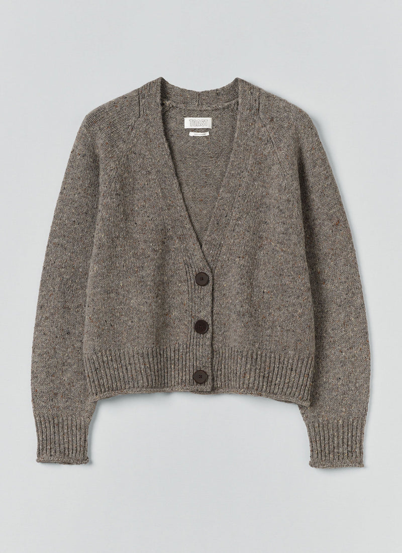 Donegal Wool V Neck Cardigan | Smoke