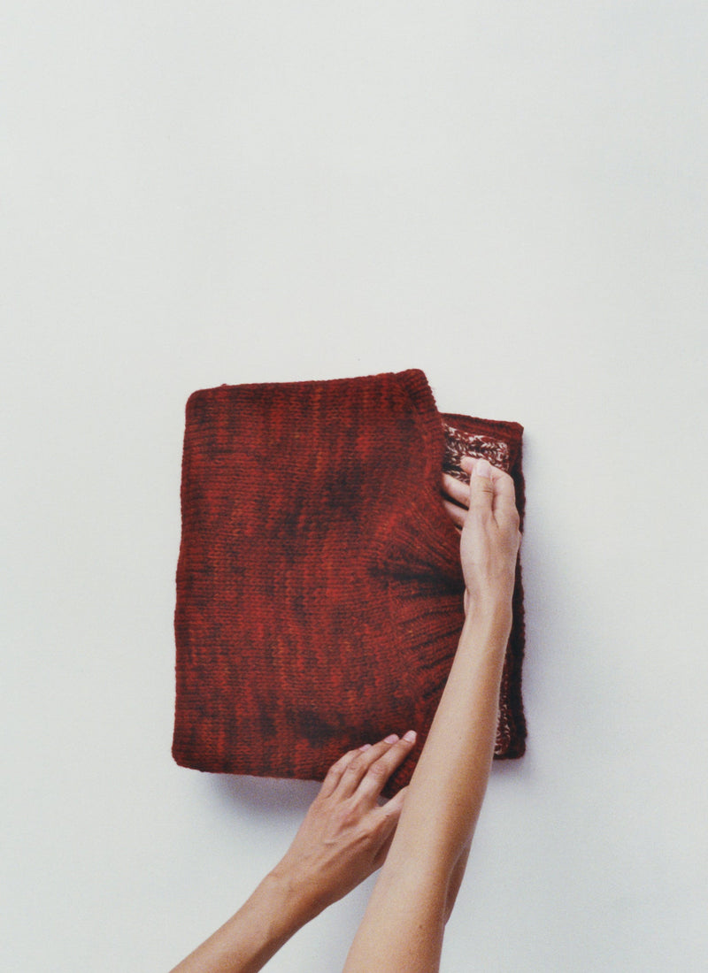 Hand Dyed High Neck Sweater | Claret Red