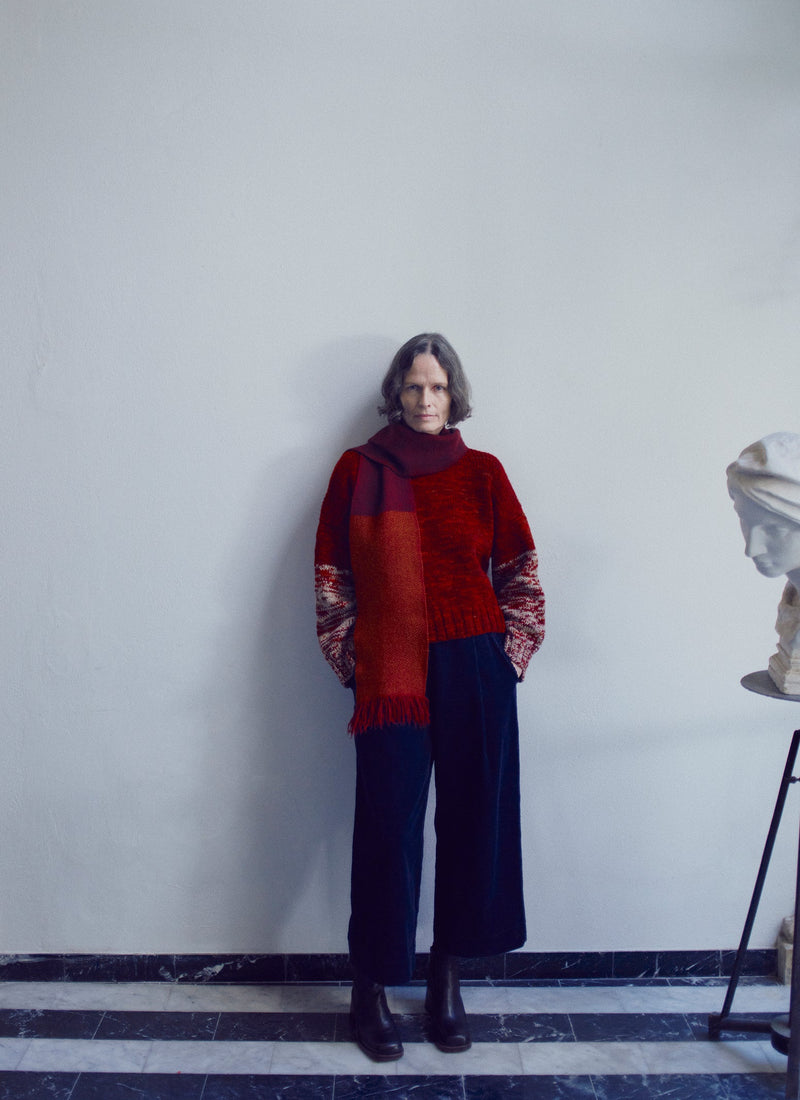 Hand Dyed High Neck Sweater | Claret Red