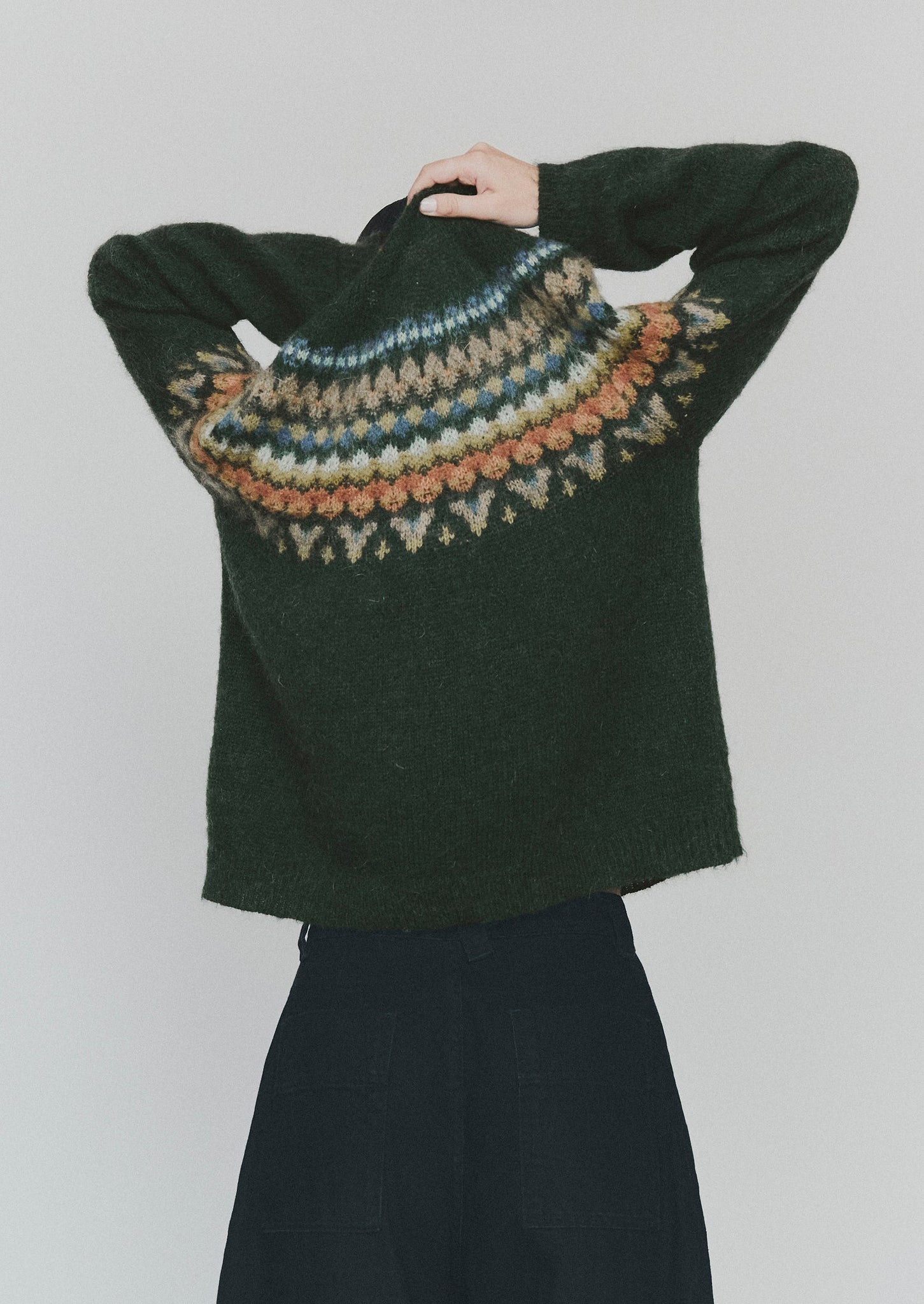 Brushed Mohair Wool Patterned Yoke Sweater | Peacock Multi | TOAST