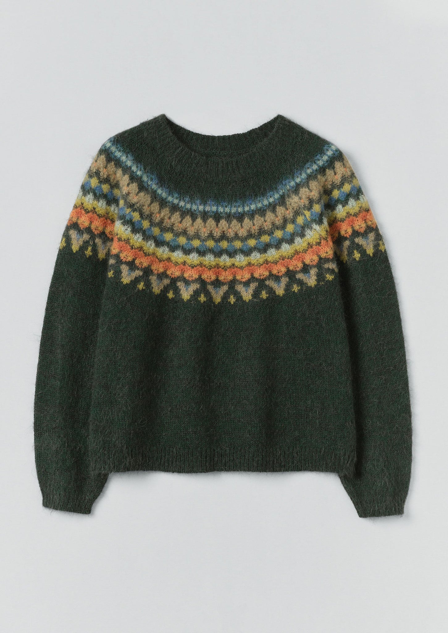 Brushed Mohair Wool Patterned Yoke Sweater | Peacock Multi | TOAST