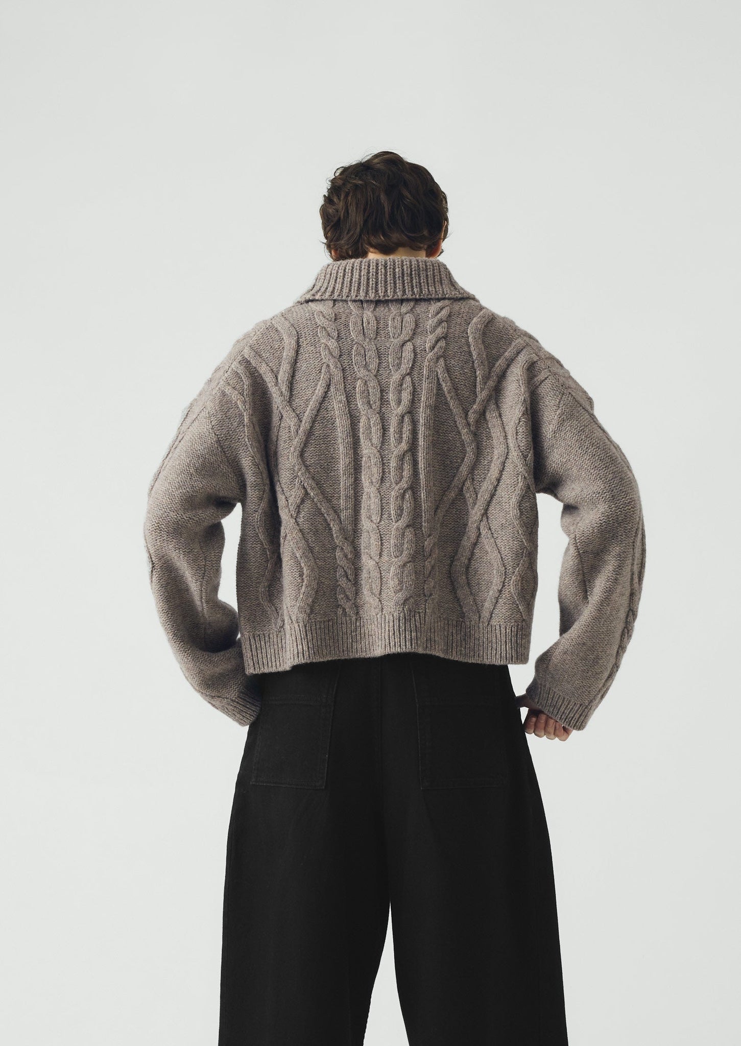 Collared Cable Cardigan | Stone