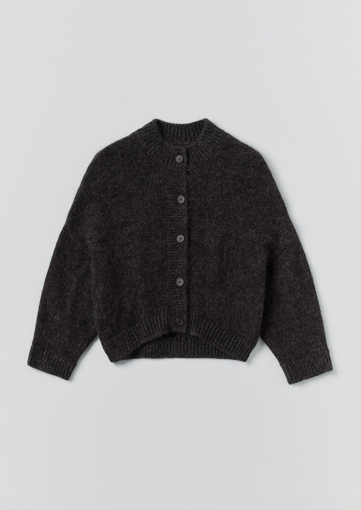 Wool Mohair Round Cardigan | Charcoal