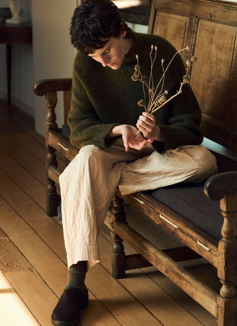 Quilted Cotton Barrel Leg Pants | Warm Stone