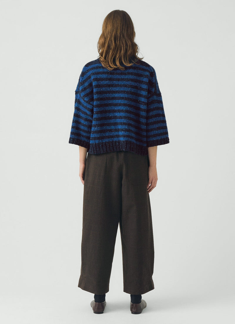 Donegal Stripe Short Sleeve Sweater | Midnight/Neptune Blue
