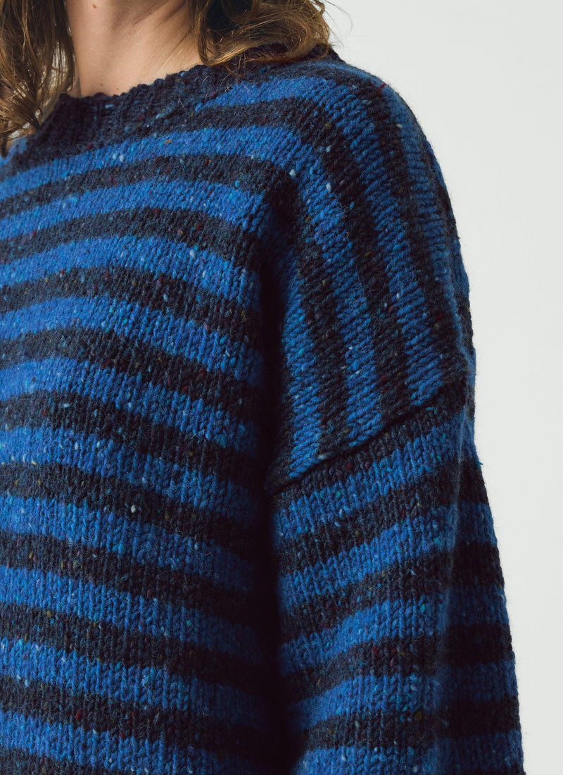 Donegal Stripe Short Sleeve Sweater | Midnight/Neptune Blue