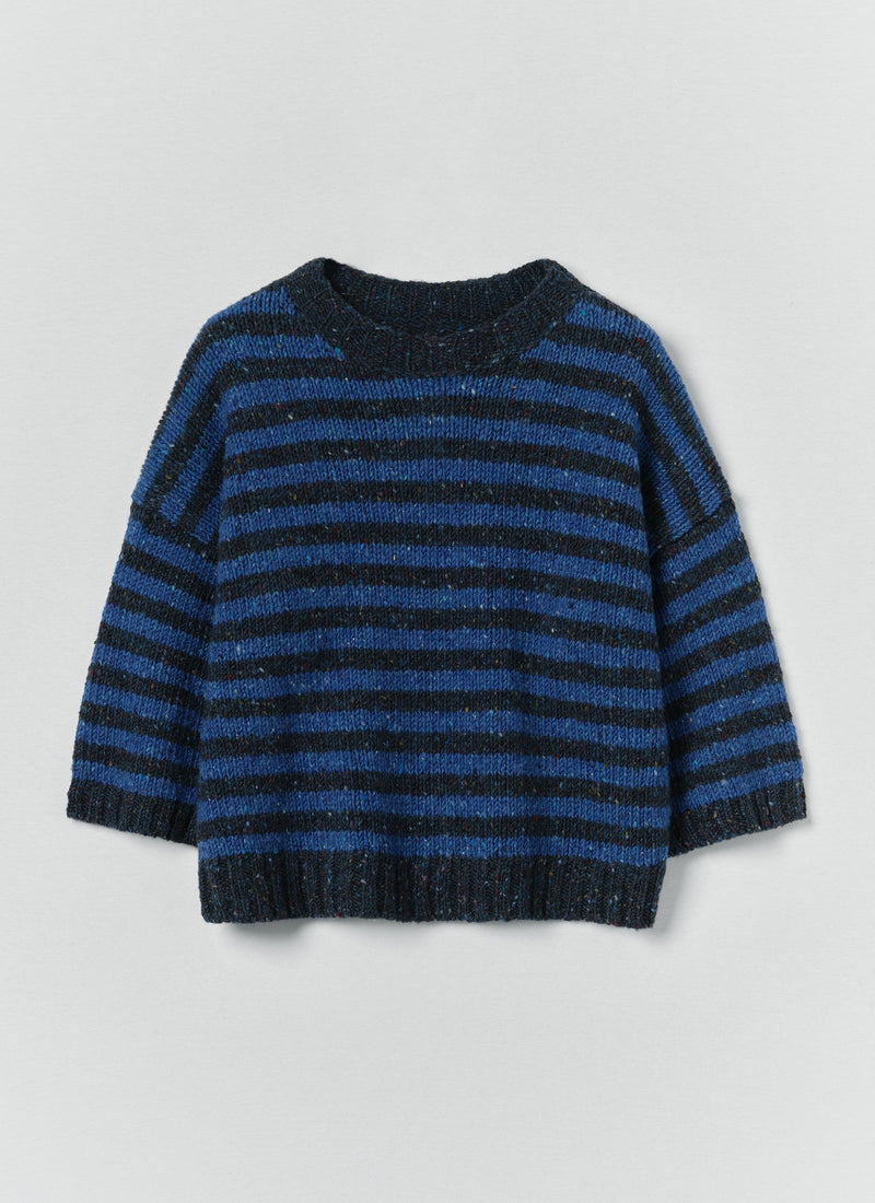 Donegal Stripe Short Sleeve Sweater | Midnight/Neptune Blue