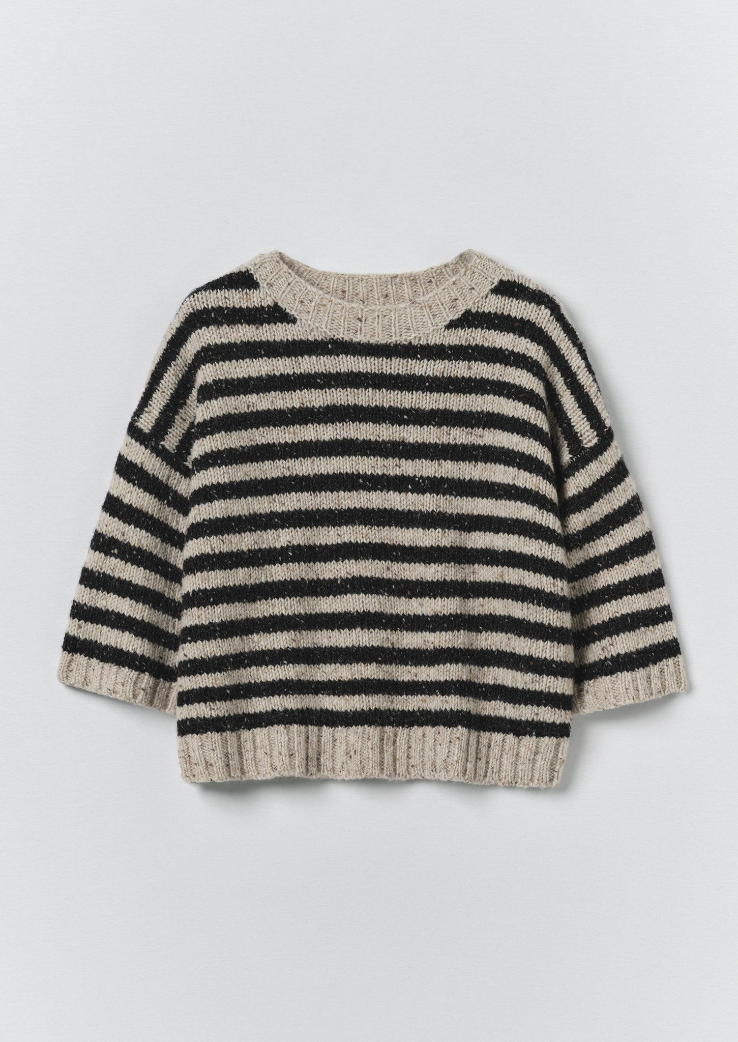Stripe Donegal Short Sleeve Sweater | Soft Black/Oatmeal