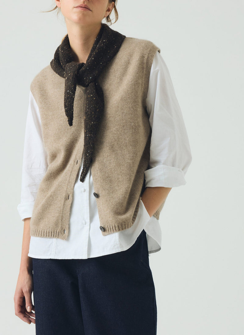 V Neck Wool Cashmere Tank | Stone Melange