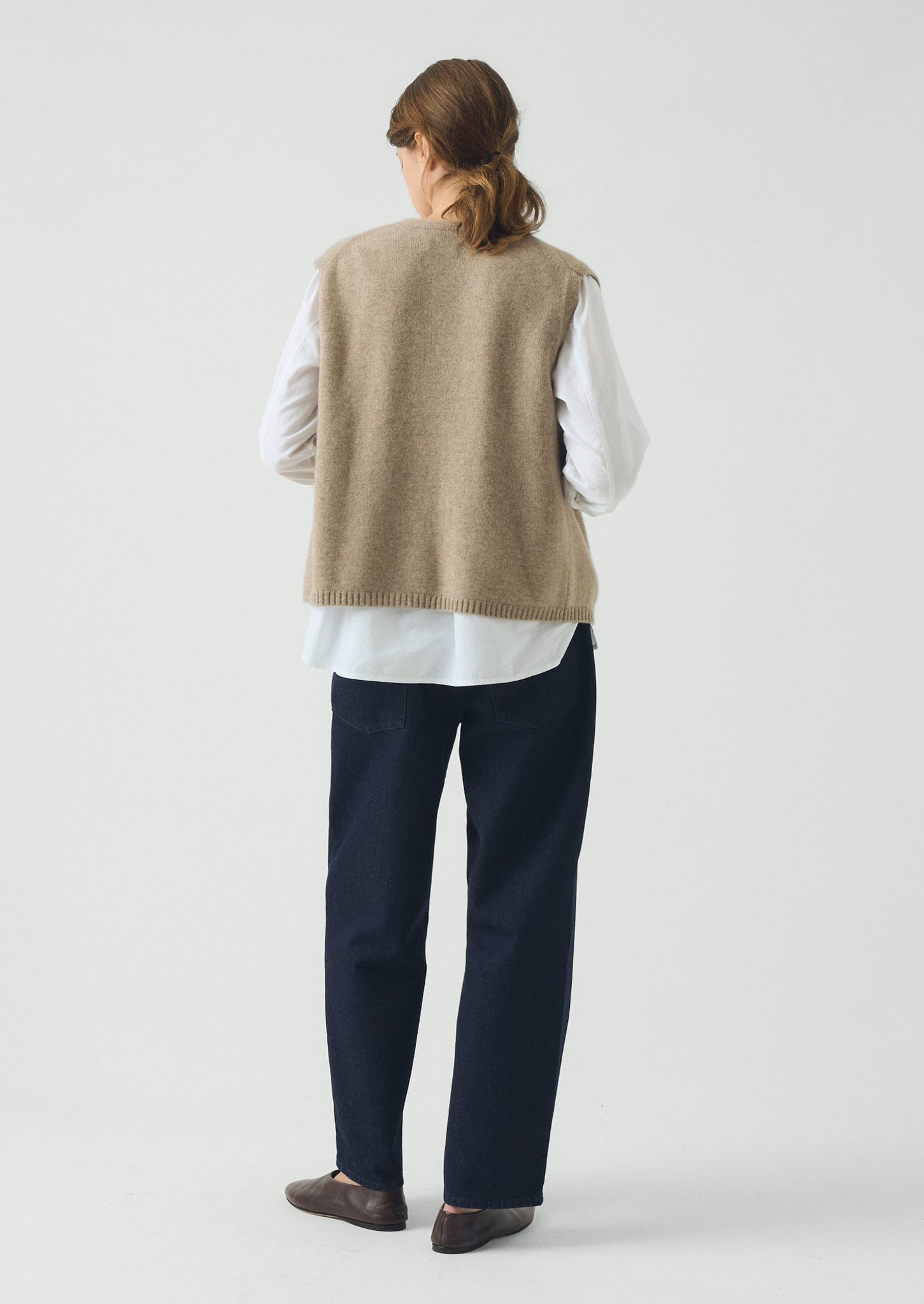 V Neck Wool Cashmere Tank | Stone Melange