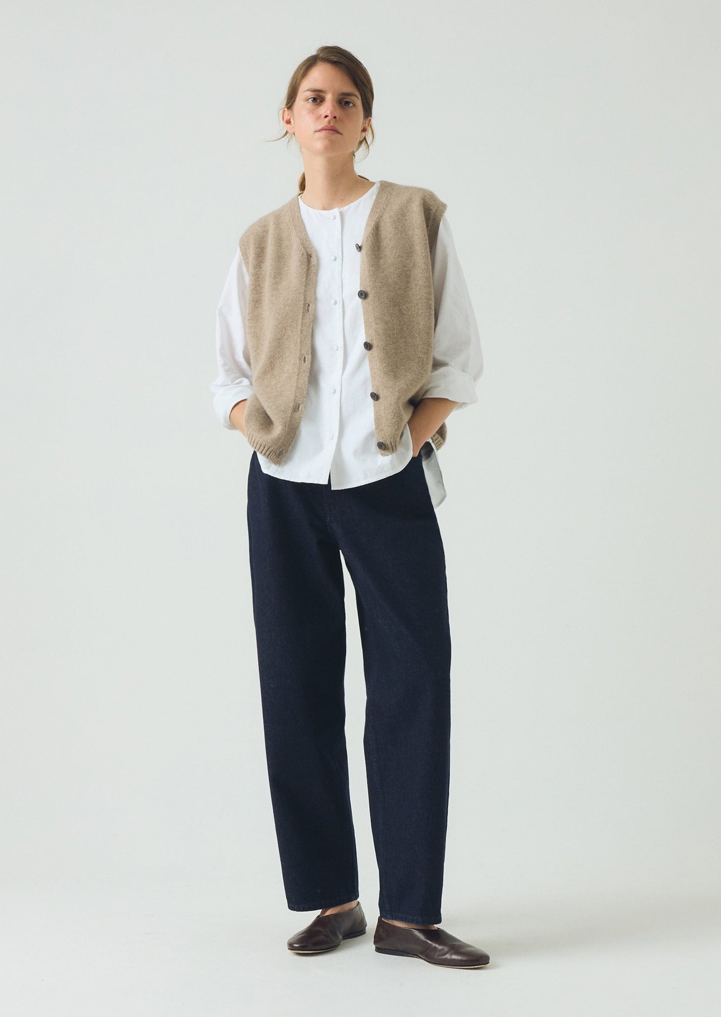 V Neck Wool Cashmere Tank | Stone Melange