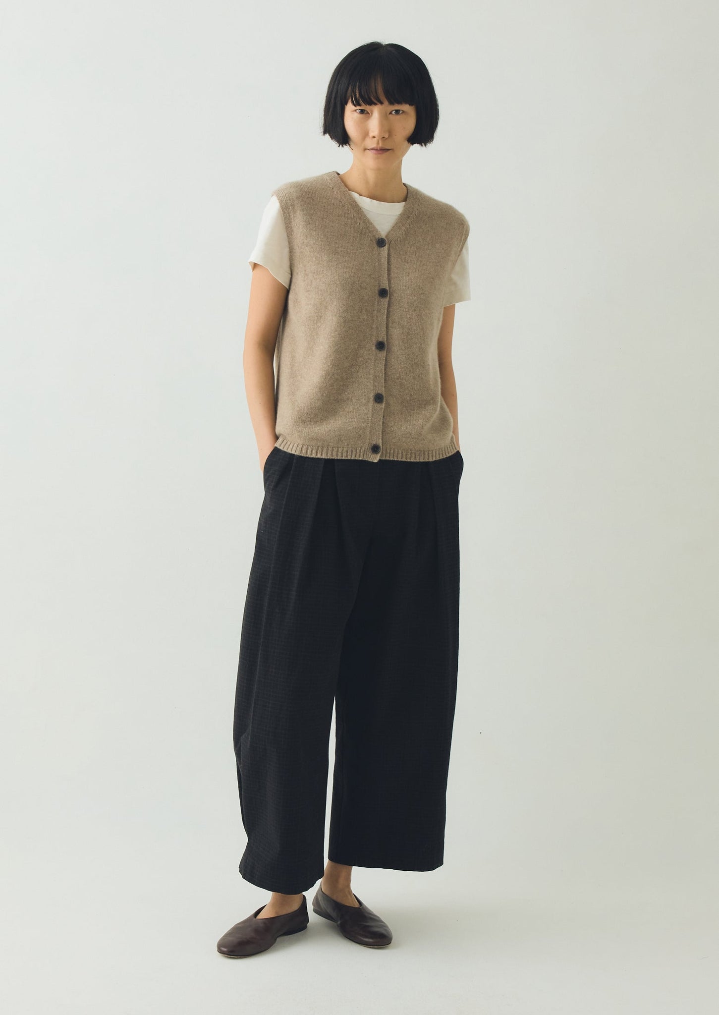 V Neck Wool Cashmere Tank | Stone Melange