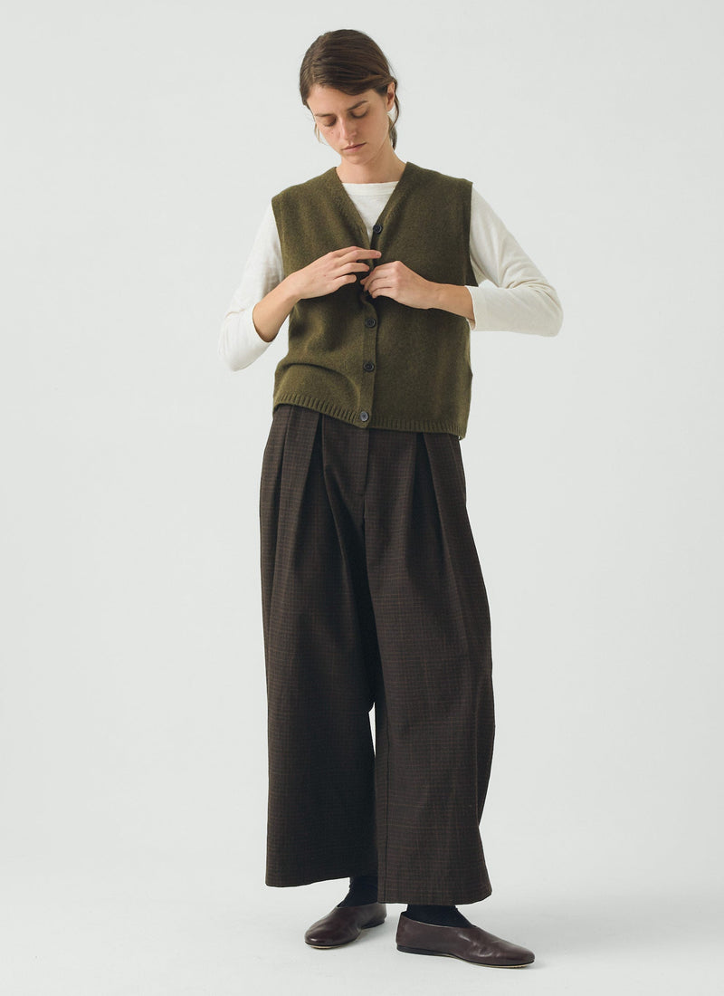 V Neck Wool Cashmere Tank | Olive Melange