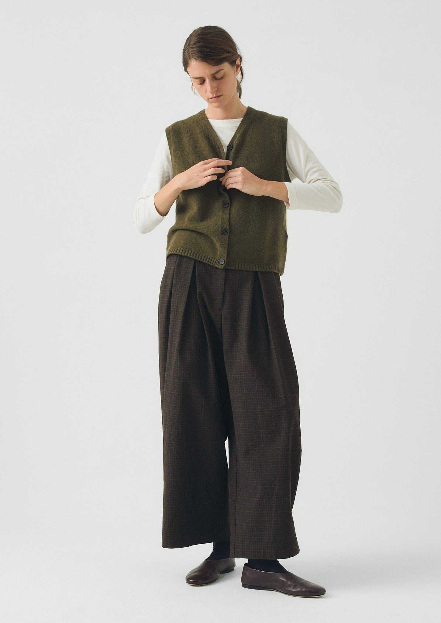 V Neck Wool Cashmere Tank | Olive Melange