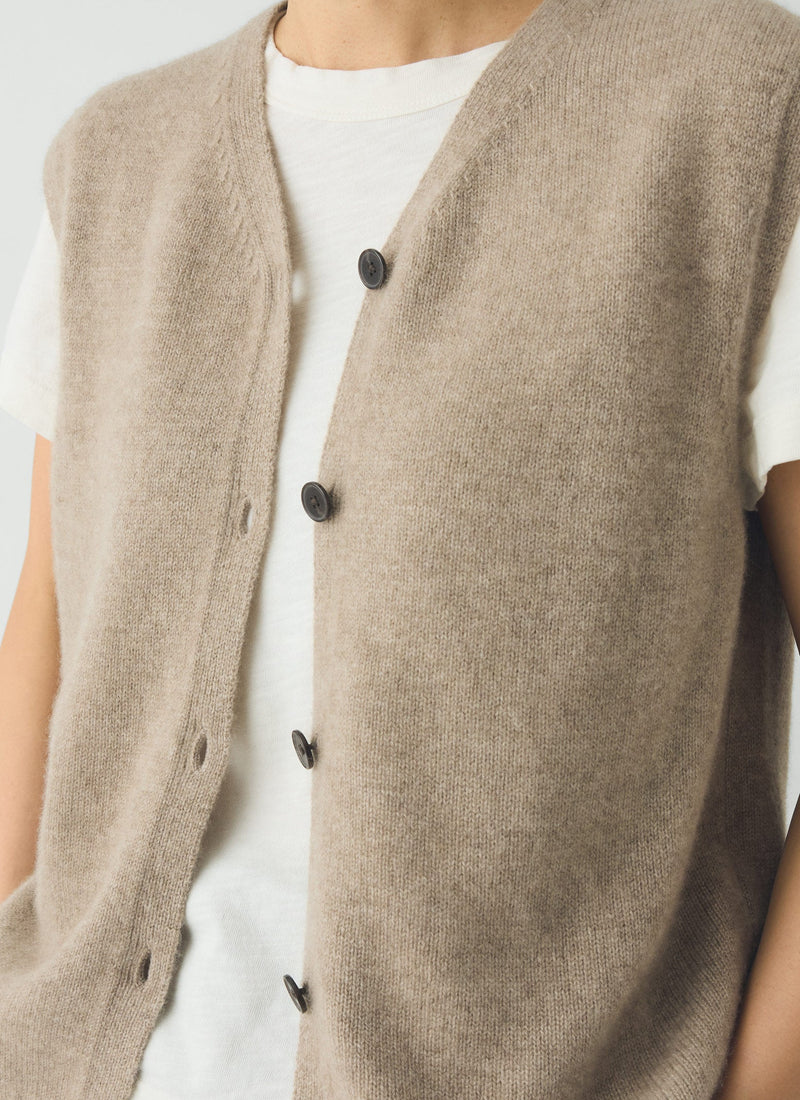 V Neck Wool Cashmere Tank | Stone Melange