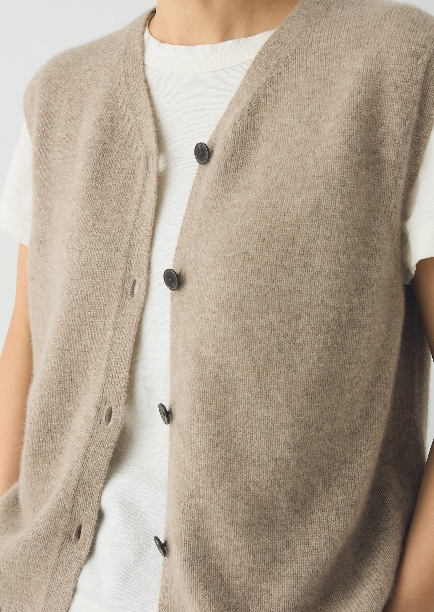 V Neck Wool Cashmere Tank | Stone Melange