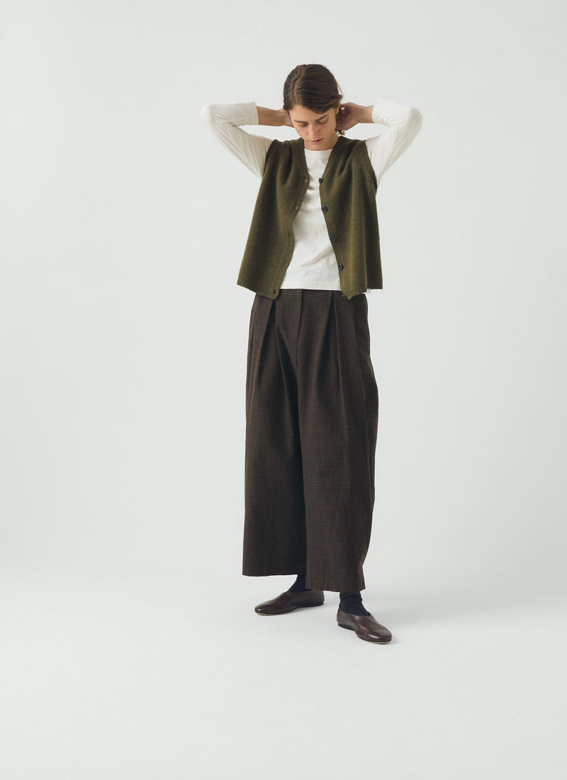 V Neck Wool Cashmere Tank | Olive Melange