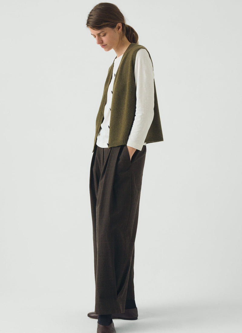 V Neck Wool Cashmere Tank | Olive Melange