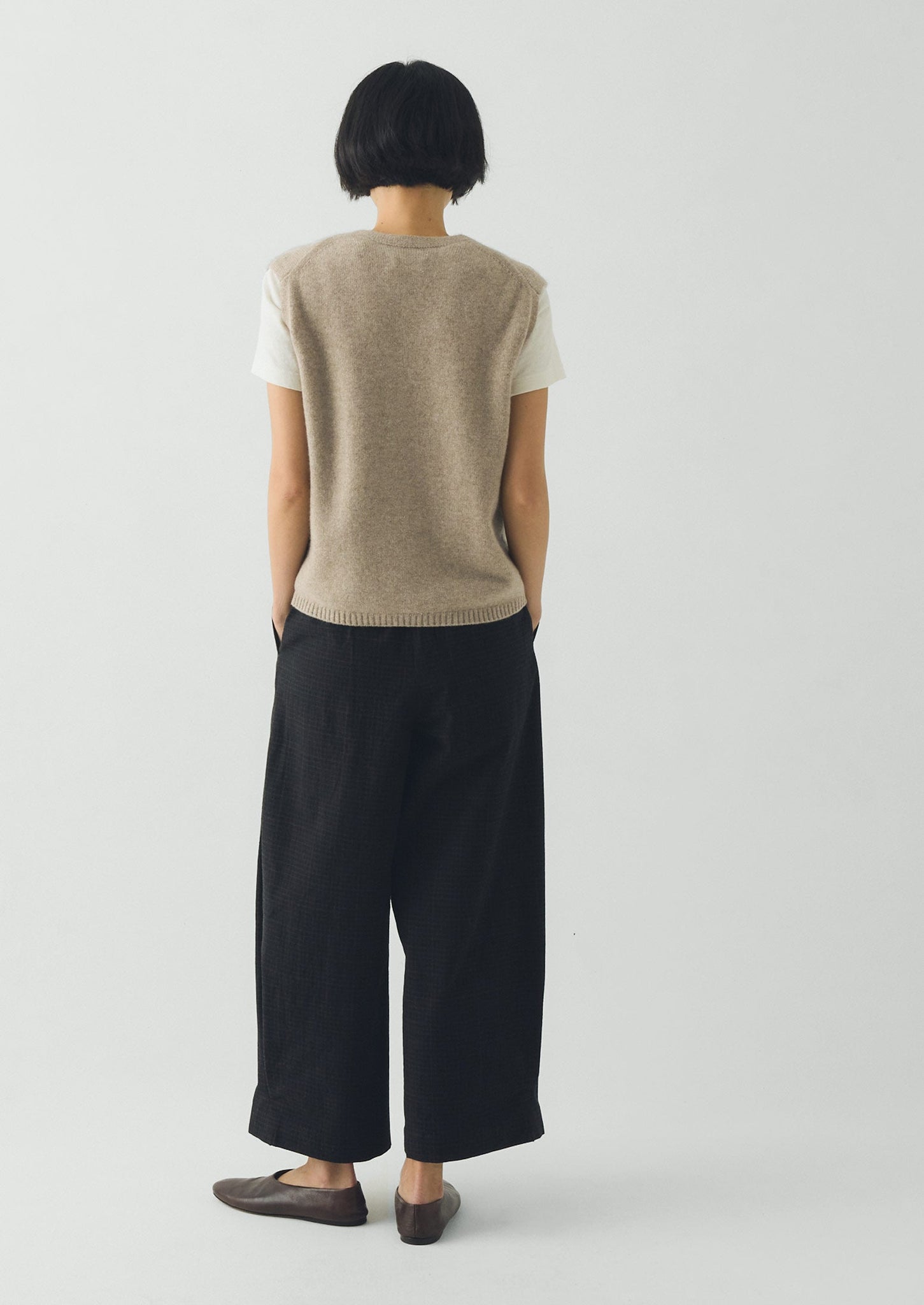V Neck Wool Cashmere Tank | Stone Melange