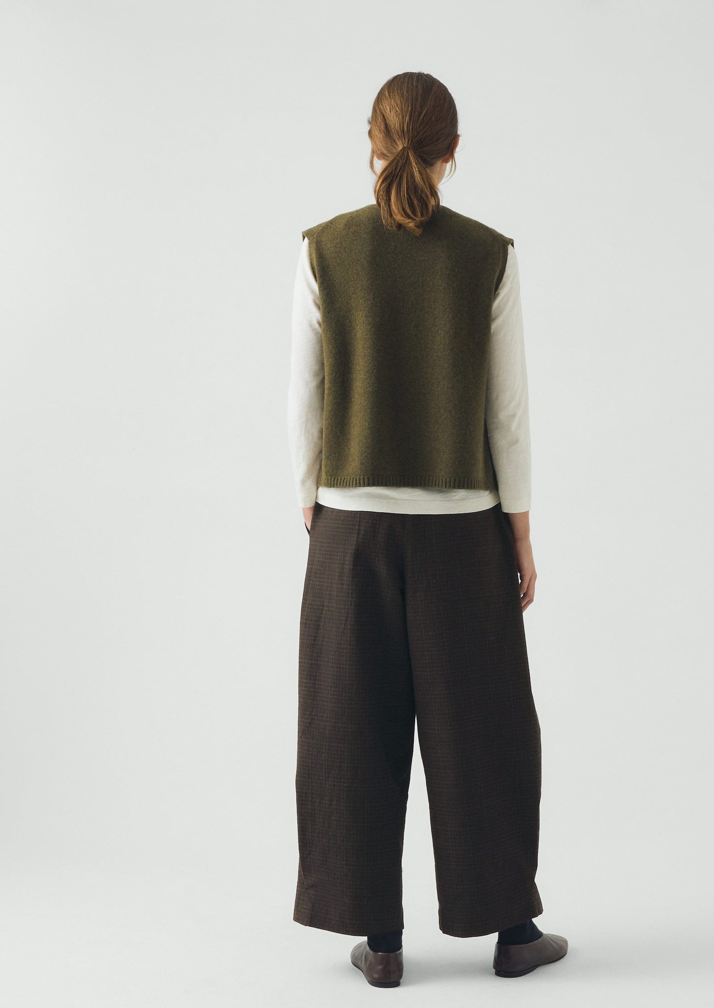 V Neck Wool Cashmere Tank | Olive Melange