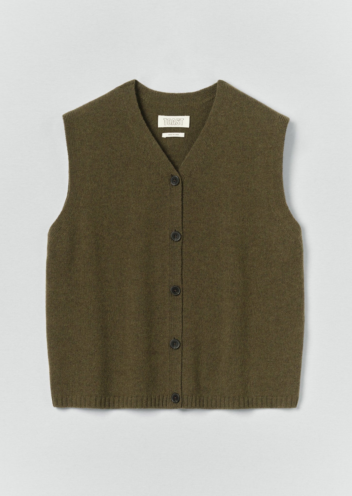 V Neck Wool Cashmere Tank | Olive Melange
