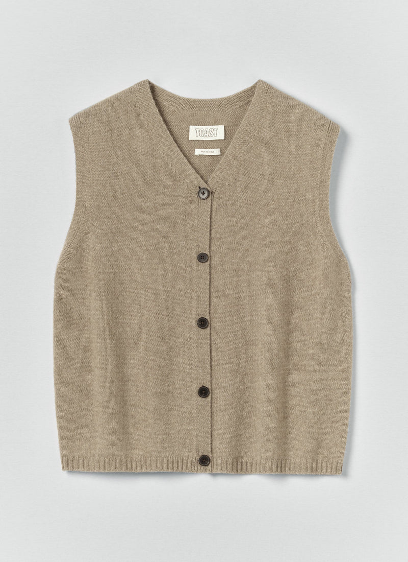 V Neck Wool Cashmere Tank | Stone Melange