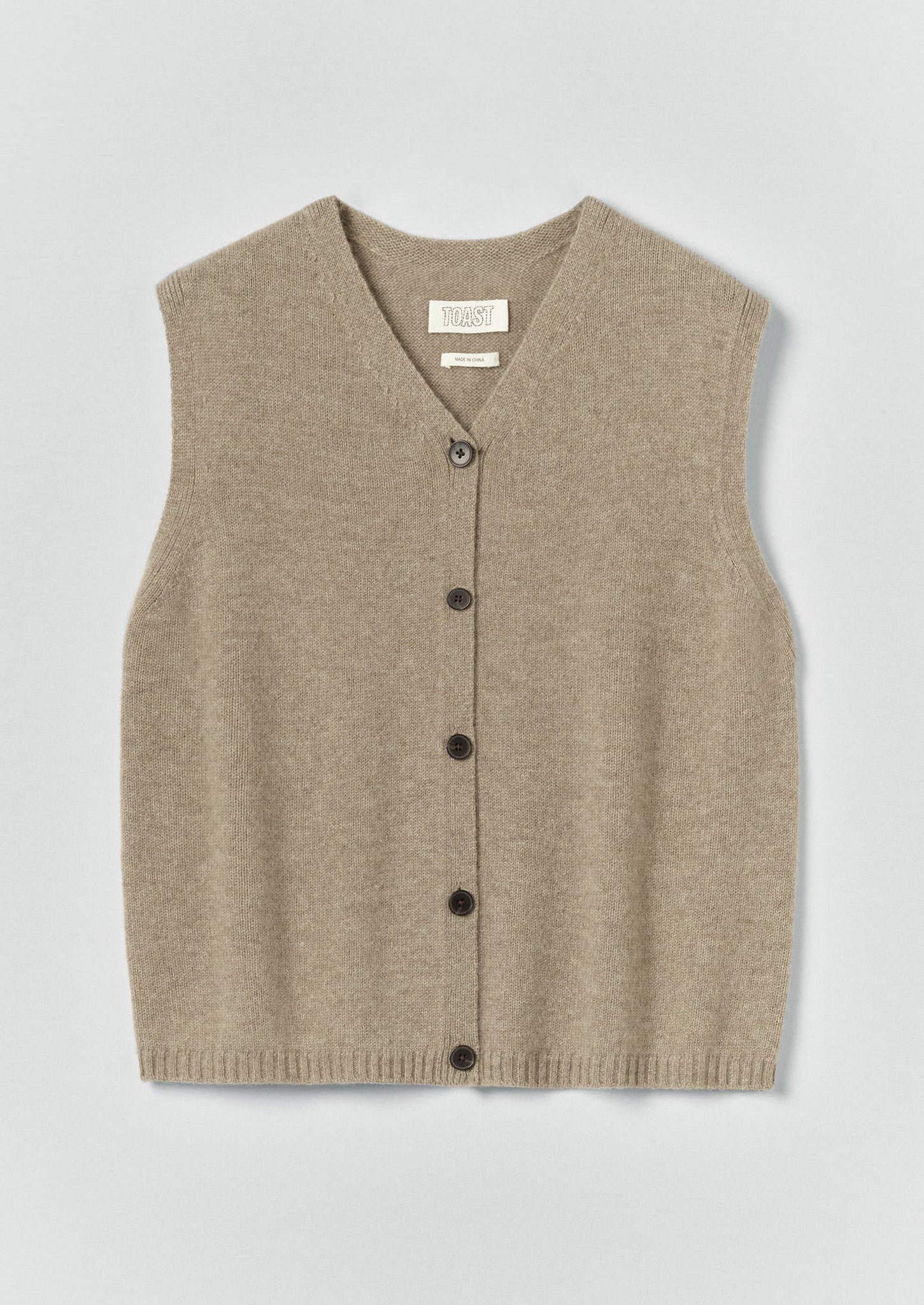 V Neck Wool Cashmere Tank | Stone Melange