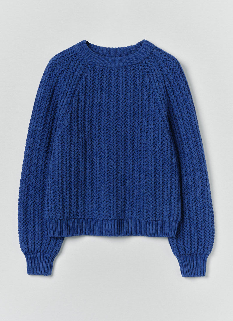 Racked Rib Wool Cotton Sweater | Cobalt