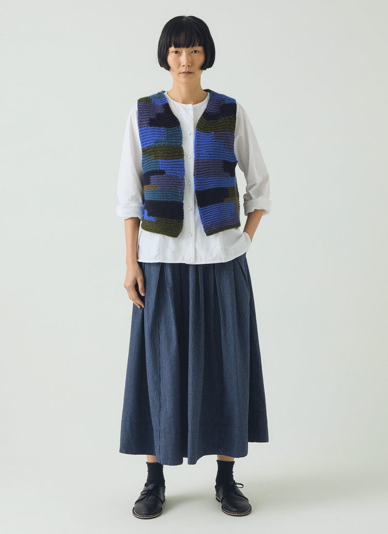 Patchwork Knitted Wool Gilet | Blue Multi