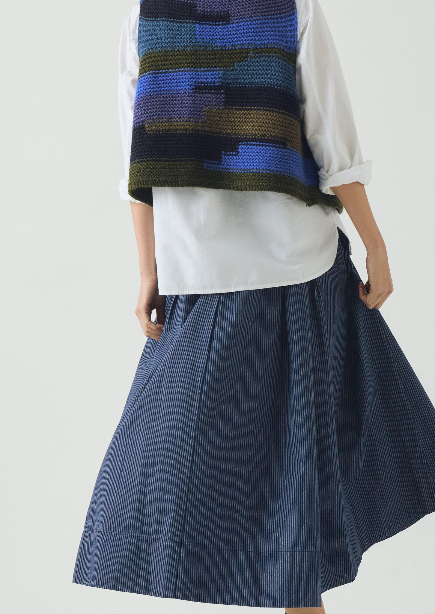 Patchwork Knitted Wool Gilet | Blue Multi