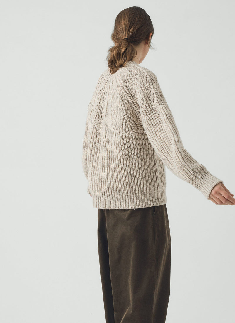 Fan Stitch Wool Cotton Sweater | Ivory
