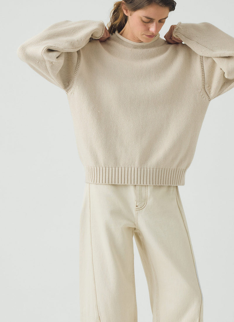 Cotton High Neck Sweater | Putty