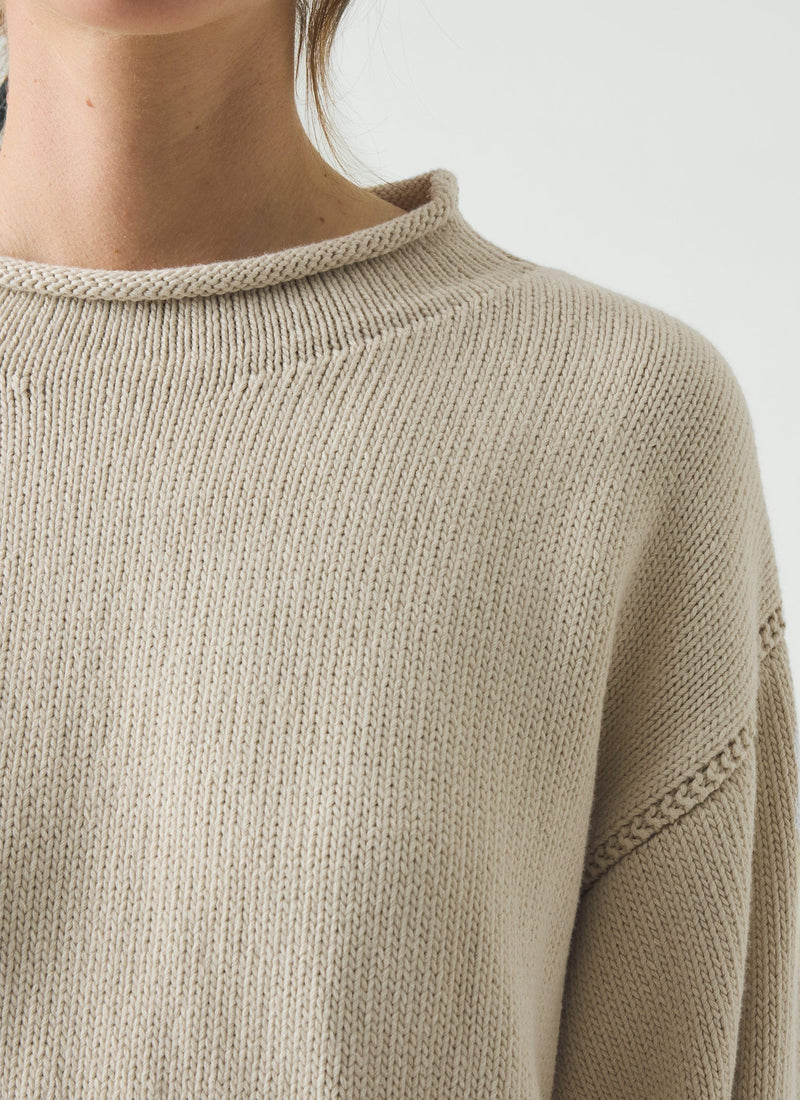 Cotton High Neck Sweater | Putty