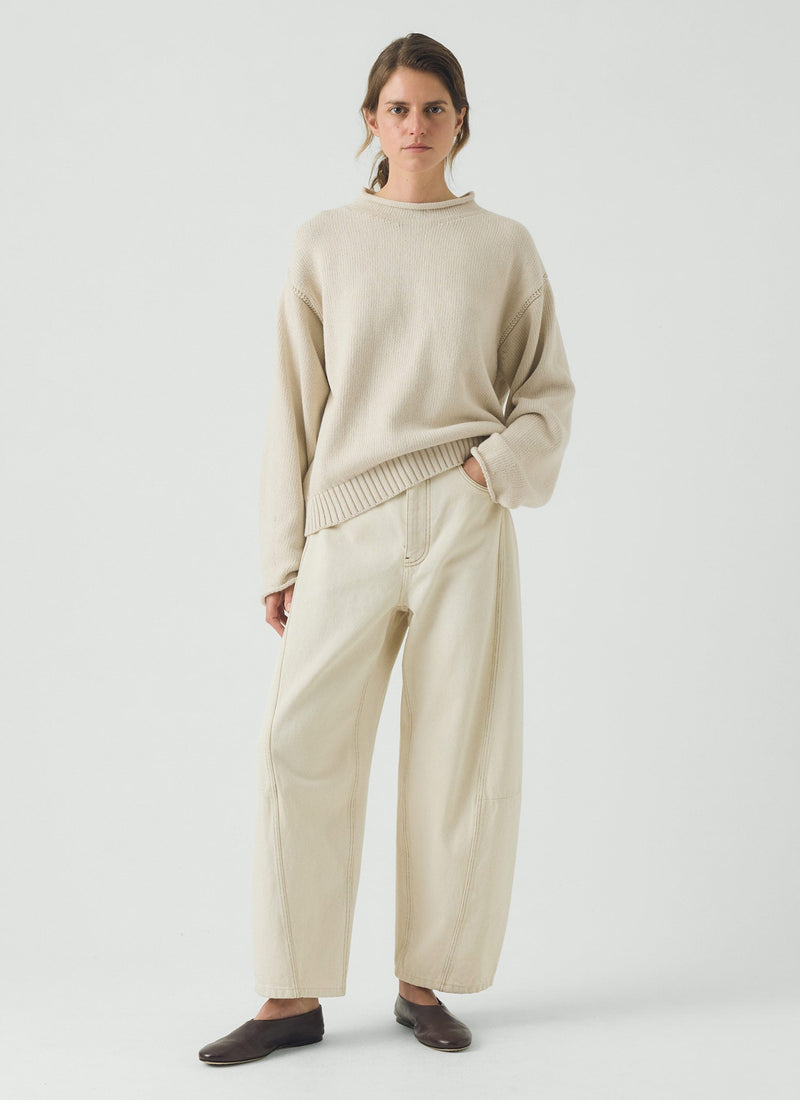 Cotton High Neck Sweater | Putty